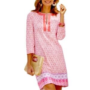 Cabana Life Tunic Dress V-neck Sleeveless Peach White Geo Women’s Plus Size 1X